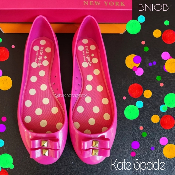 NWT Hot Pink Polka Dot Bow Kate Spade Flats - Picture 9 of 11